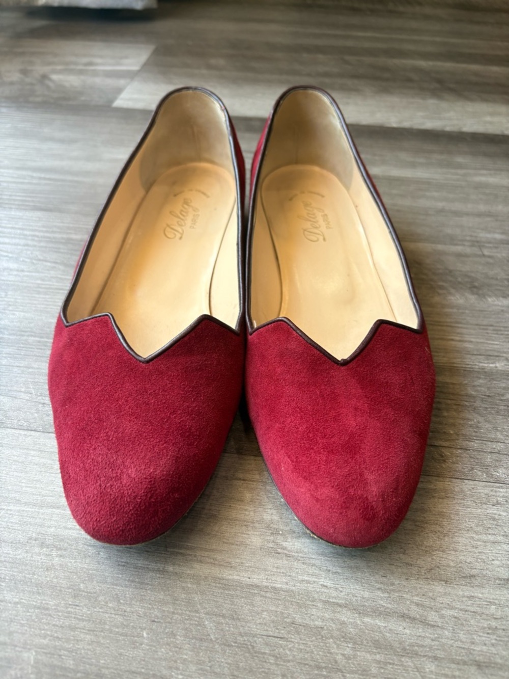 RARE Delage Paris Burgundy Suede Smoking Slippers Flats Made in France EU 40/9